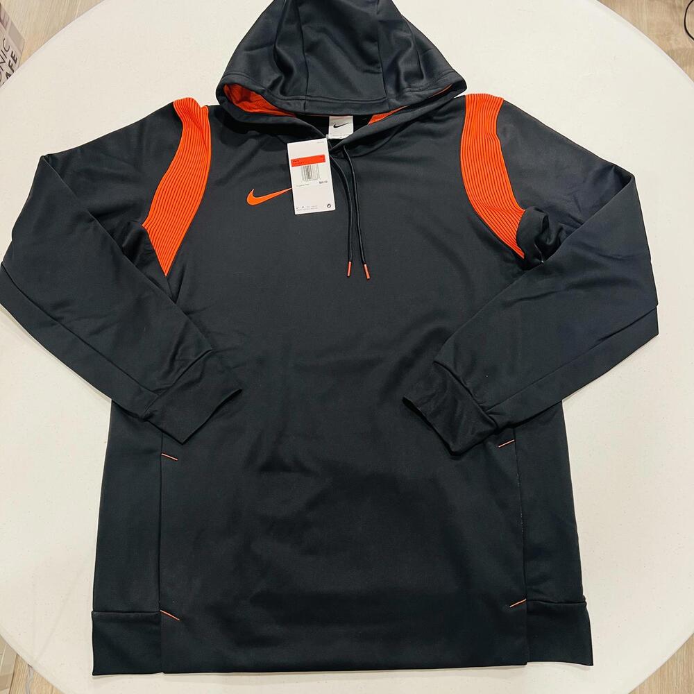 Nike Therma-FIT men's pullover hoodie Sweatshirt Black Orange NWT Large